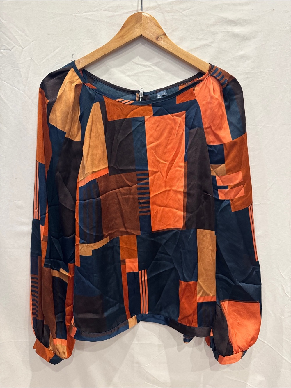 EVIE Geometric Blouse in Navy, Rust & Tan